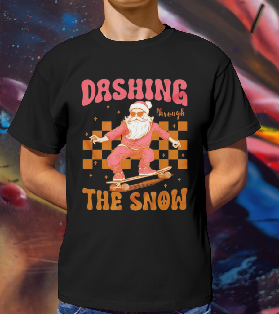 Dashing Through The Snow Santa Skateboard Christmas T-Shirt