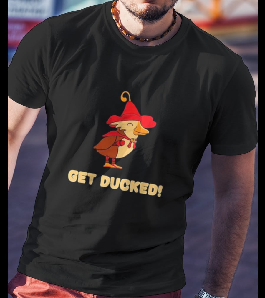 Get Ducked Cartoon Duck In Red Hat And Cape T-Shirt