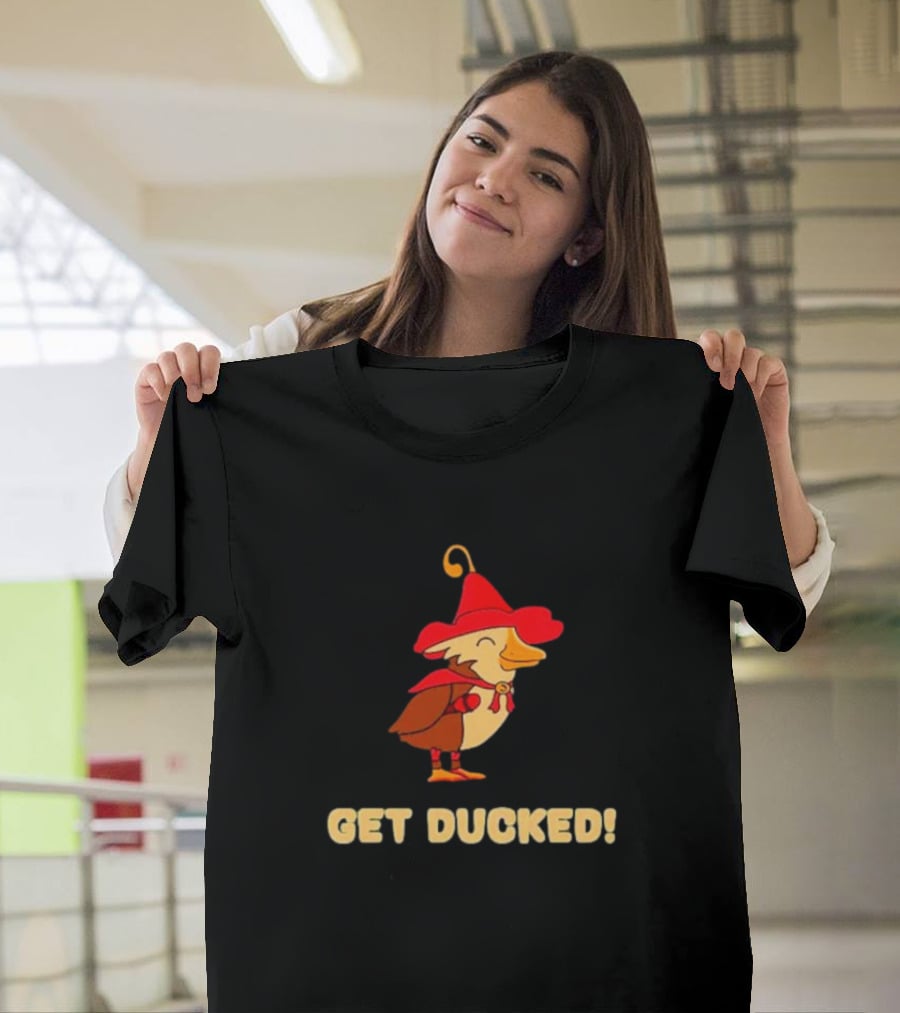 Get Ducked Cartoon Duck In Red Hat And Cape T-Shirt