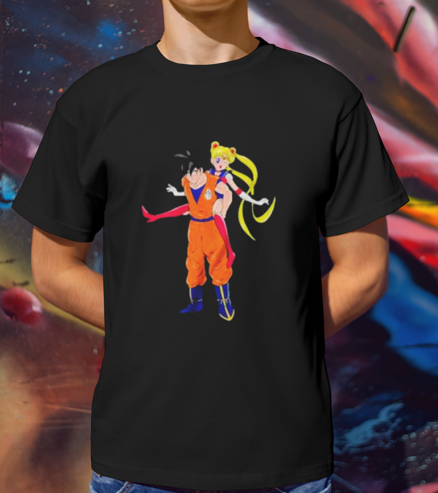 Goku And Usagi Crossover Fusion Featuring Dragon Ball And Sailor Moon Iconic Characters T-Shirt