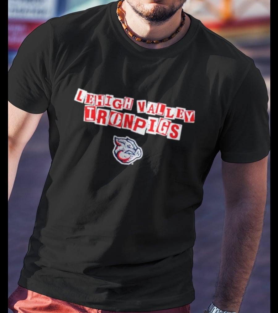 Lehigh Valley IronPigs Red Text With Pig Head T-Shirt