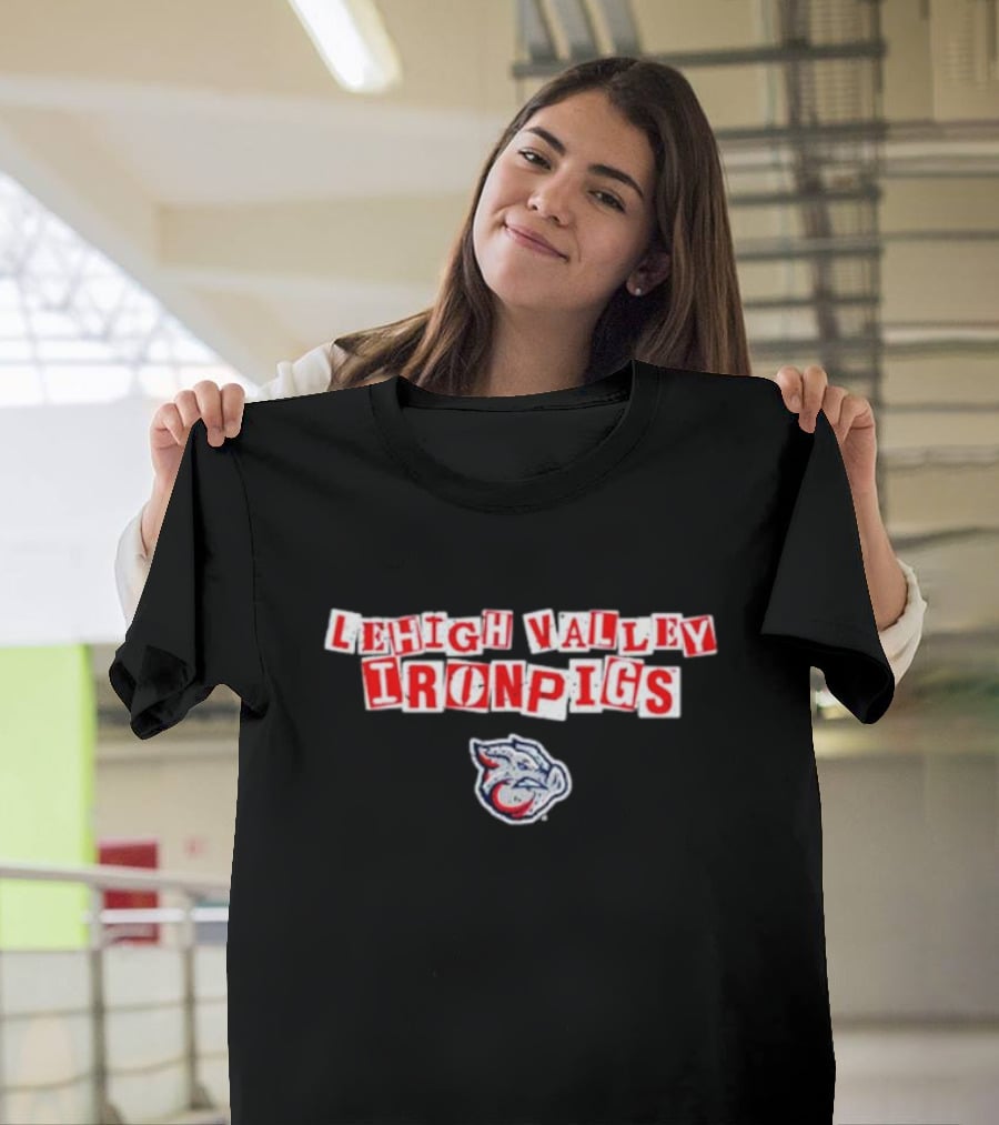 Lehigh Valley IronPigs Red Text With Pig Head T-Shirt