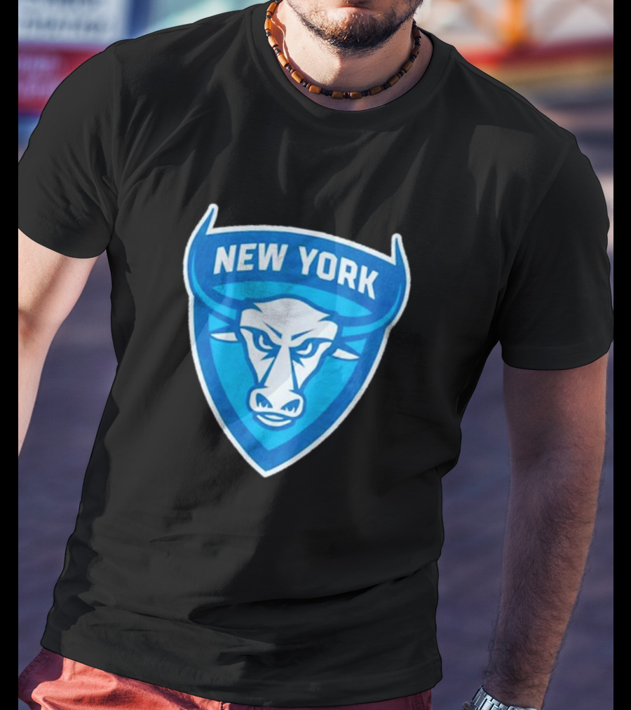 NEW YORK ATLAS BULL EMBLEM LOGO BLUE SHIELD T-Shirt