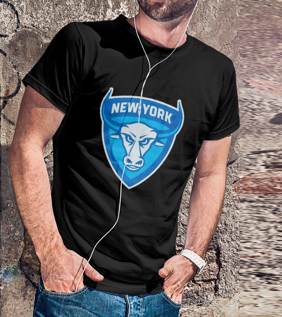 NEW YORK ATLAS BULL EMBLEM LOGO BLUE SHIELD T-Shirt