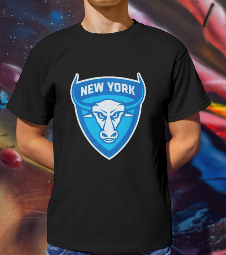 NEW YORK ATLAS BULL EMBLEM LOGO BLUE SHIELD T-Shirt