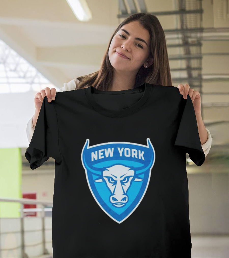 NEW YORK ATLAS BULL EMBLEM LOGO BLUE SHIELD T-Shirt