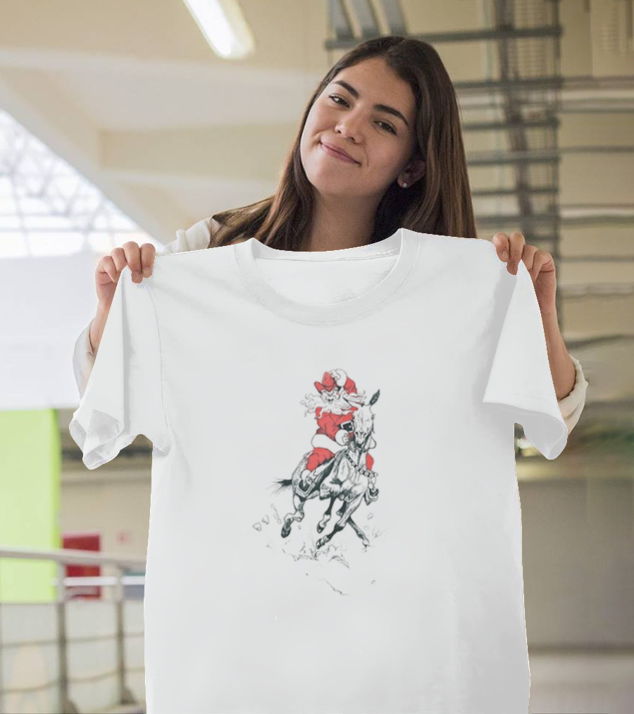 Santa Claus Riding Mule In Festive Red Suit T-Shirt