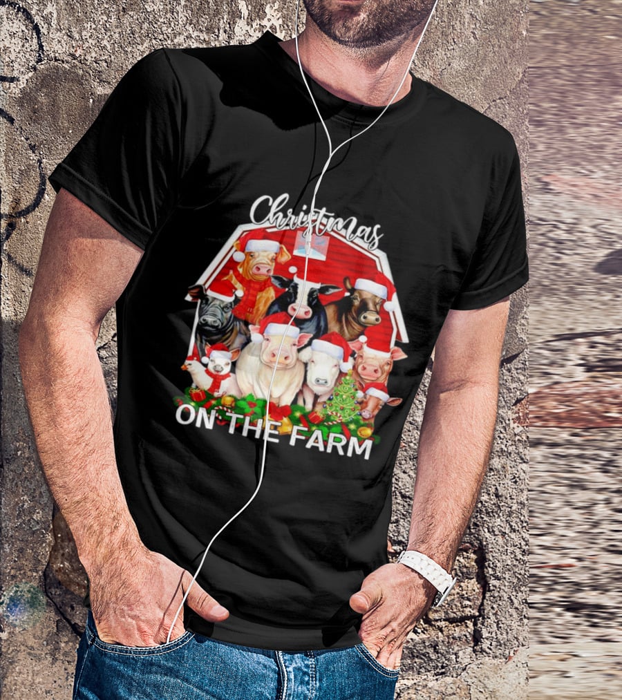 Christmas Animals Santa On The Farm T-Shirt