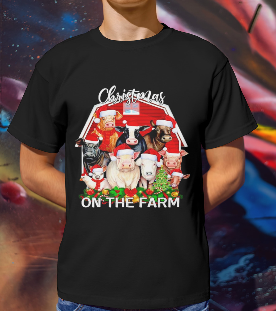Christmas Animals Santa On The Farm T-Shirt