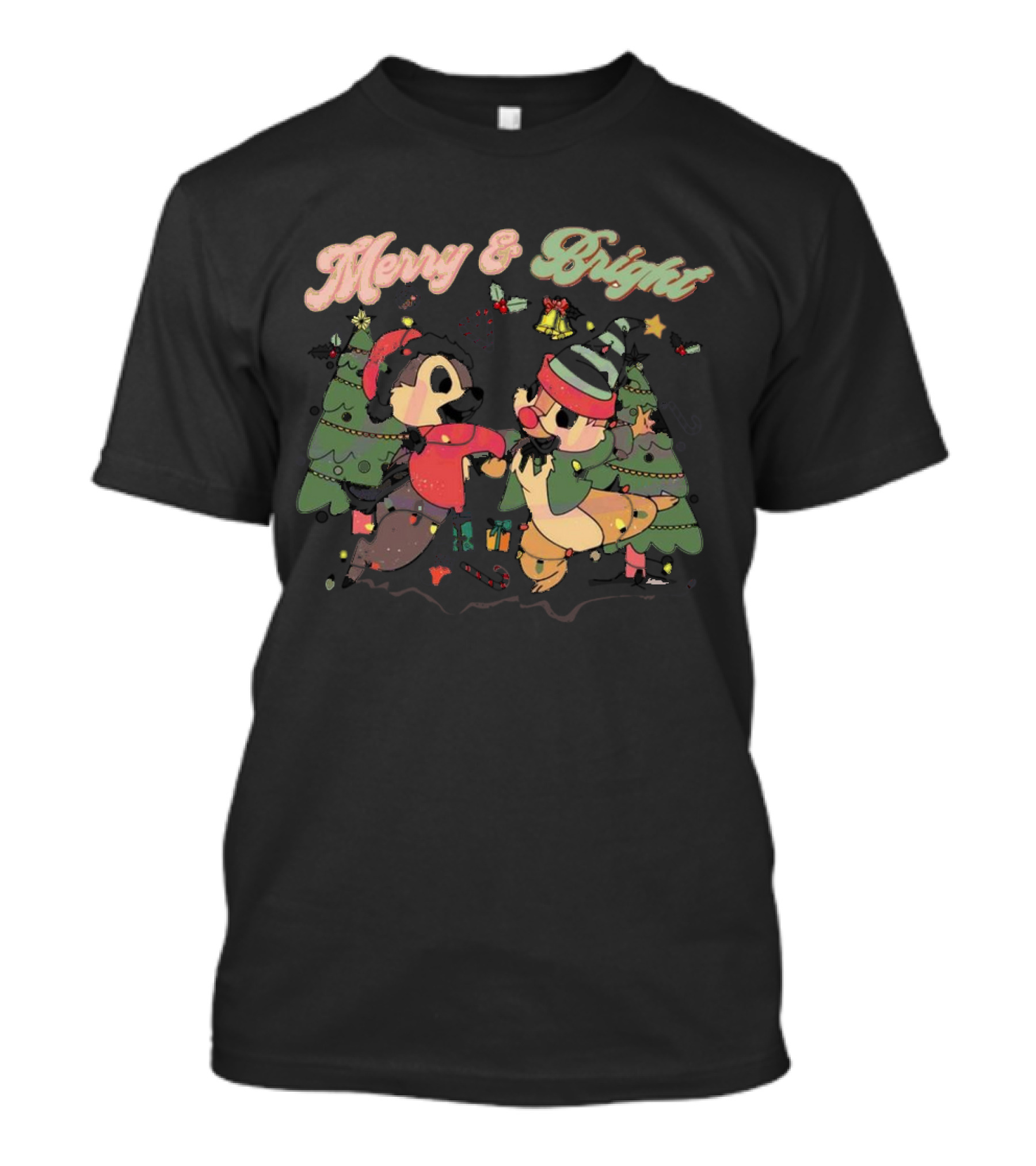 Chip And Dale Merry And Bright Christmas With Festive Trees And Holiday Cheer T-Shirt
