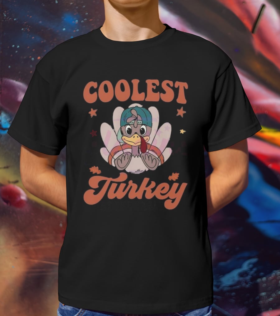 Coolest Turkey At The Table Vintage Cartoon Style With Cap And Stars Decor T-Shirt