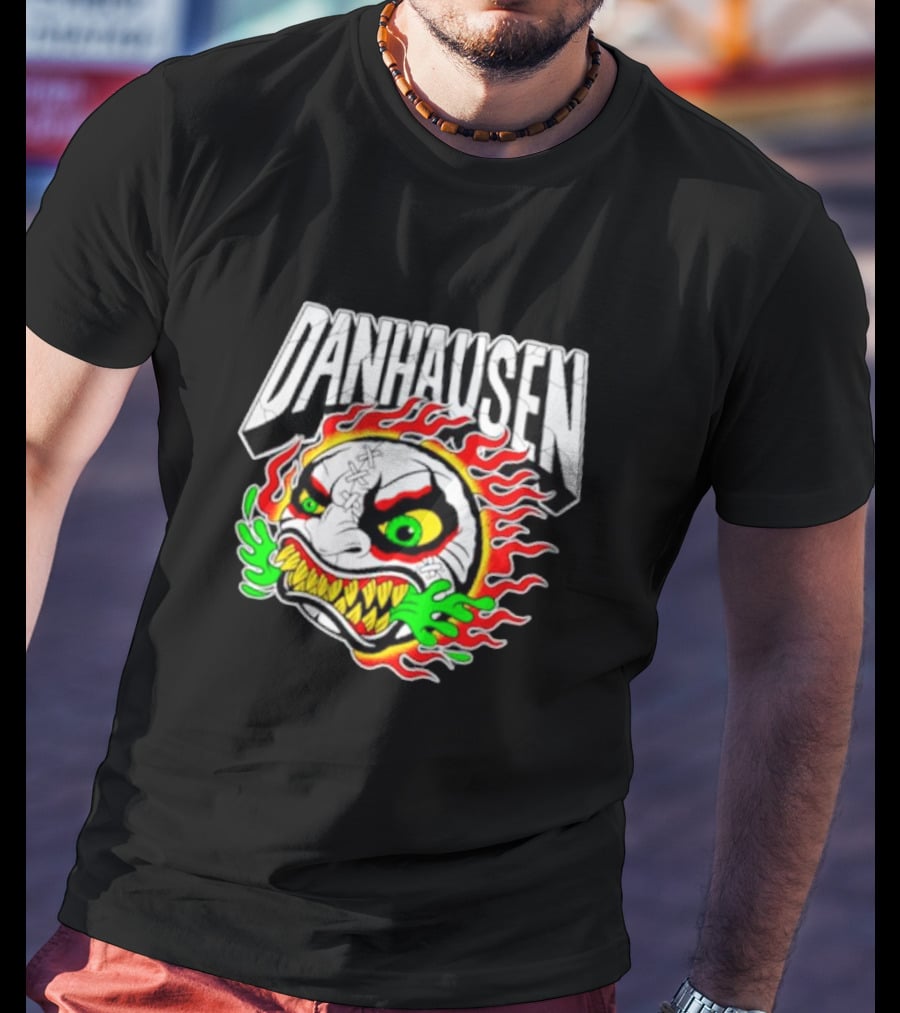 Danhausen Fiery Baseball Face With Flames And Green Claws T-Shirt