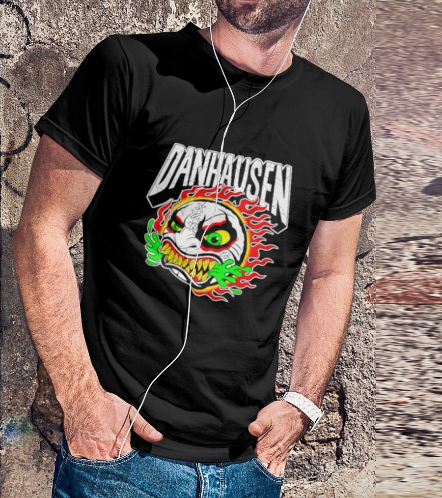 Danhausen Fiery Baseball Face With Flames And Green Claws T-Shirt