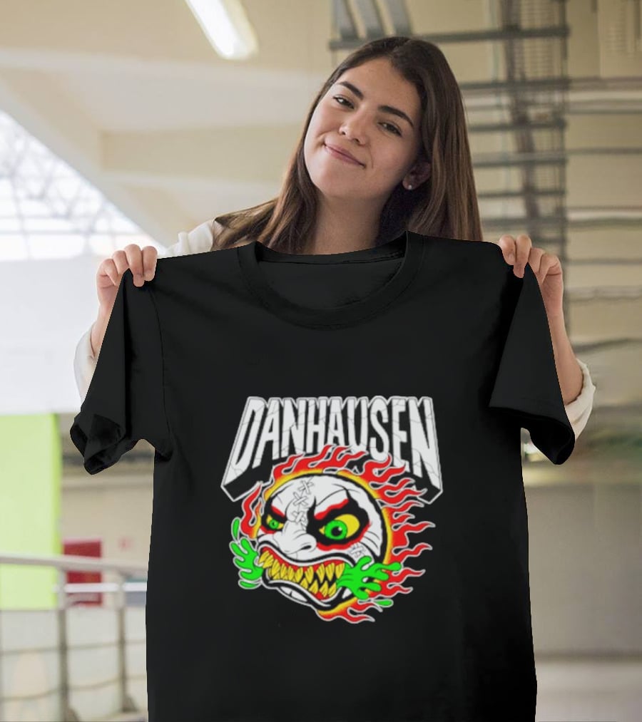 Danhausen Fiery Baseball Face With Flames And Green Claws T-Shirt