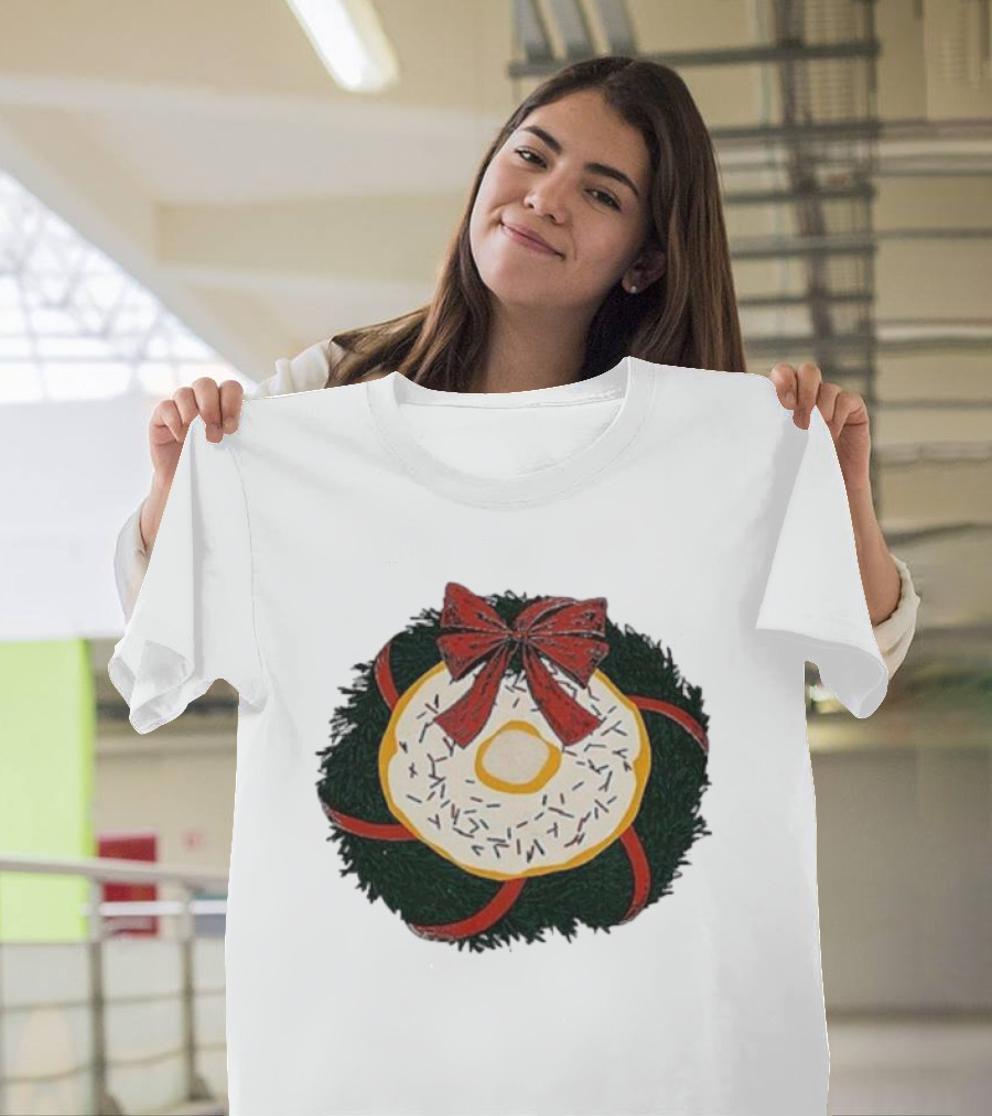 Gibson's Donuts Christmas Holiday Wreath With Red Bow And Donut Sprinkles T-Shirt