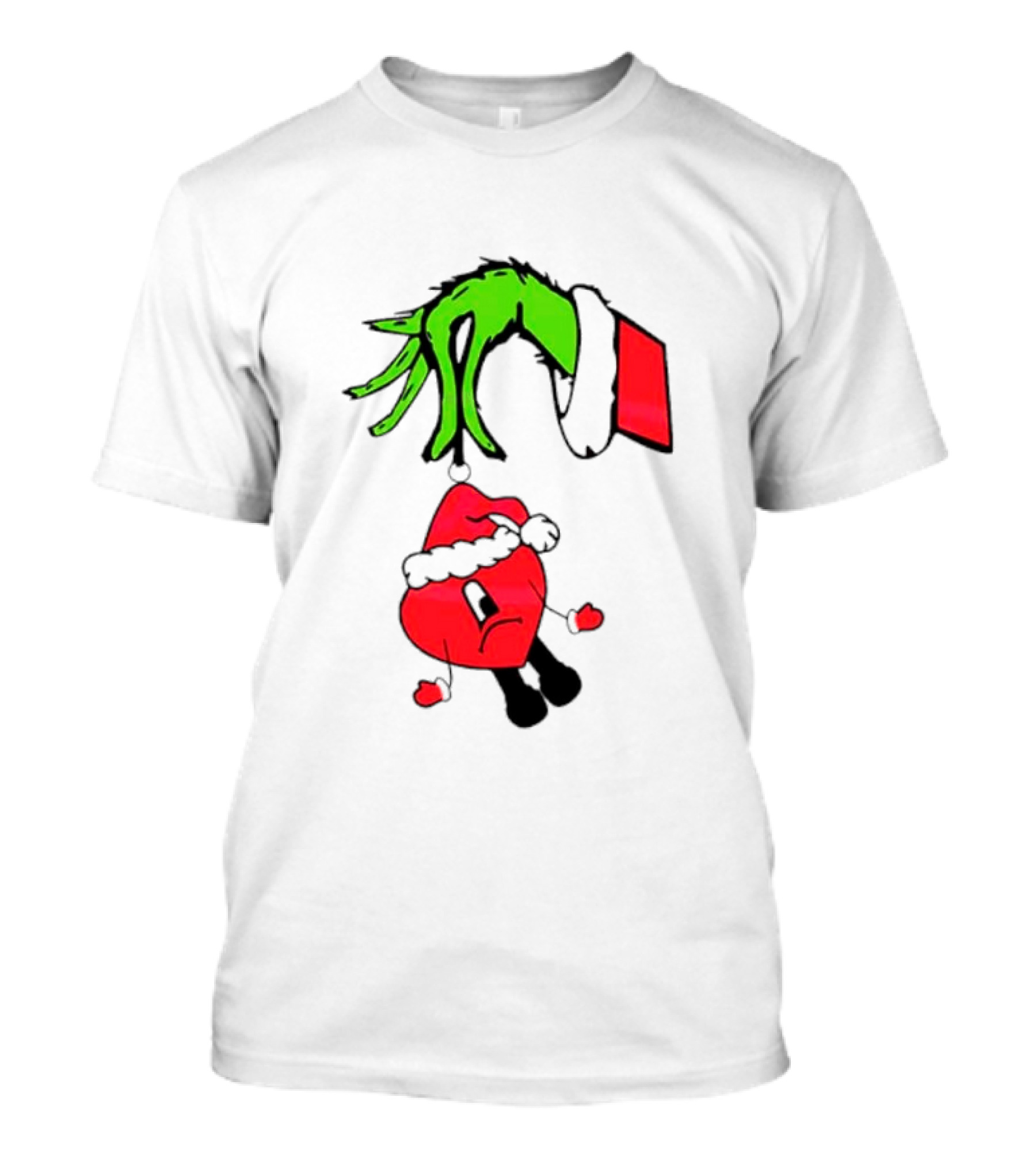 Grinch Hand Bad Bunny Santa Hat Christmas T-Shirt