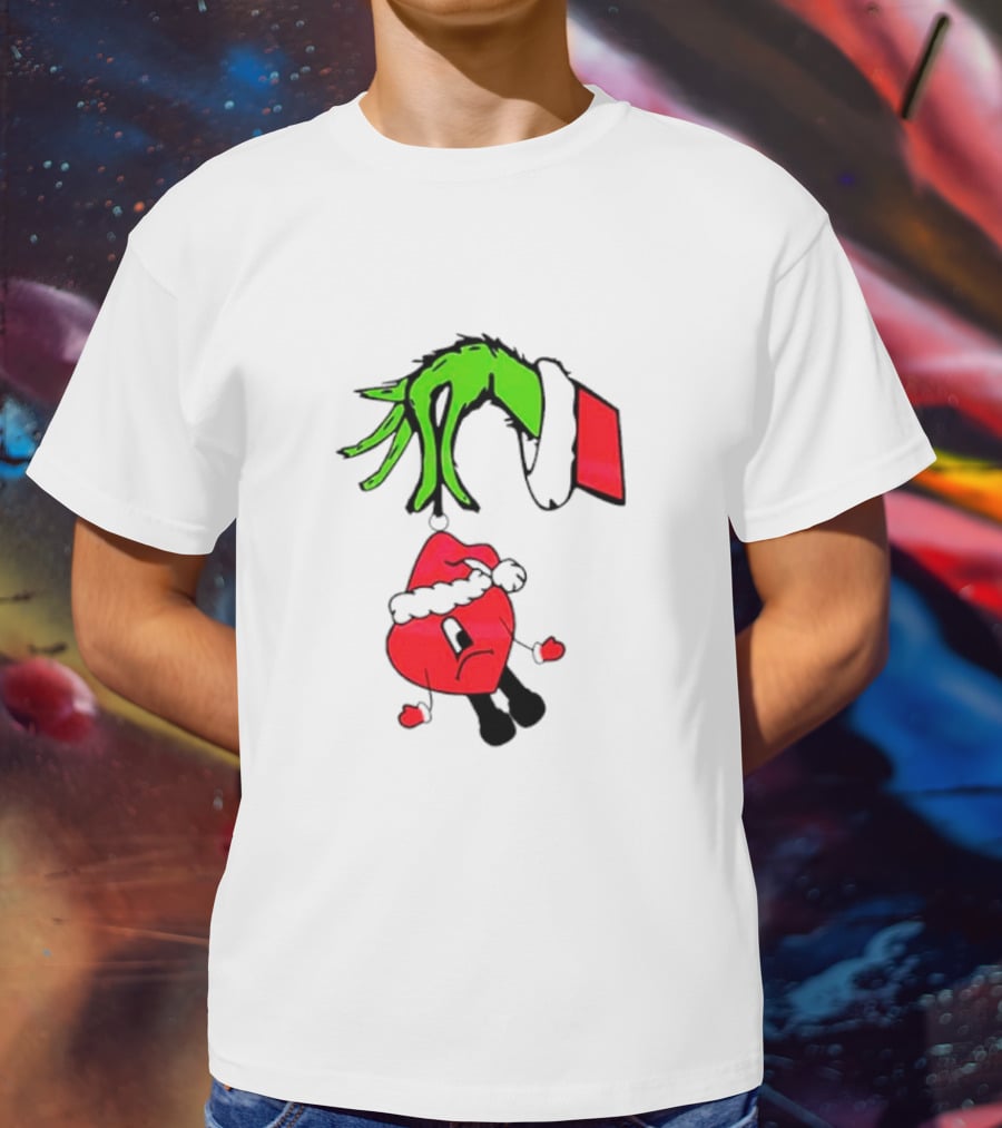 Grinch Hand Bad Bunny Santa Hat Christmas T-Shirt