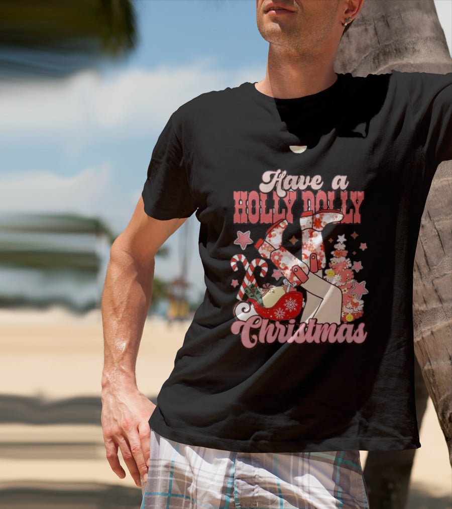 Have A Holly Dolly Christmas Sleigh Candy Canes And Stars T-Shirt