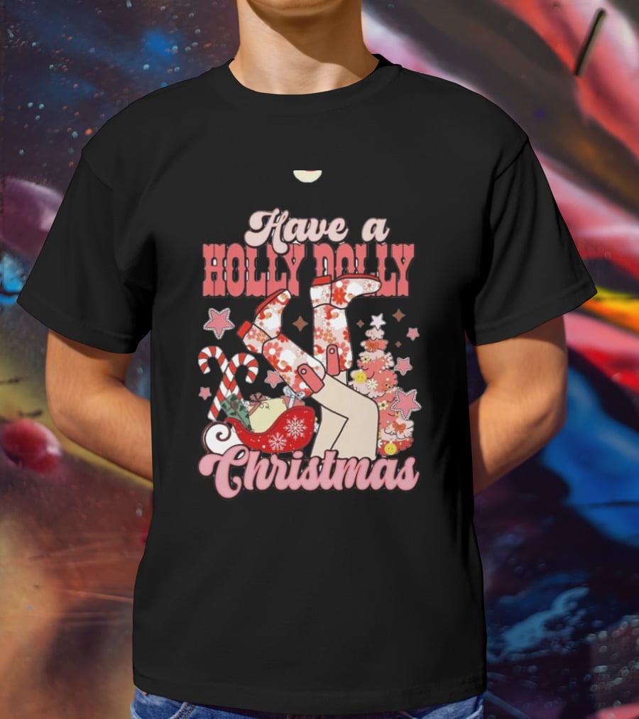 Have A Holly Dolly Christmas Sleigh Candy Canes And Stars T-Shirt