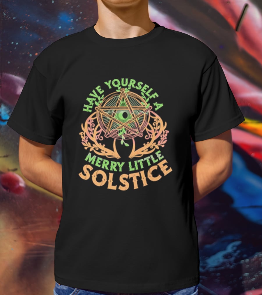 Have Yourself A Merry Little Solstice Pentagram And Leaves T-Shirt