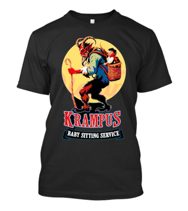 Krampus Baby Sitting Service Horror Christmas Monster Carrying Child T-Shirt