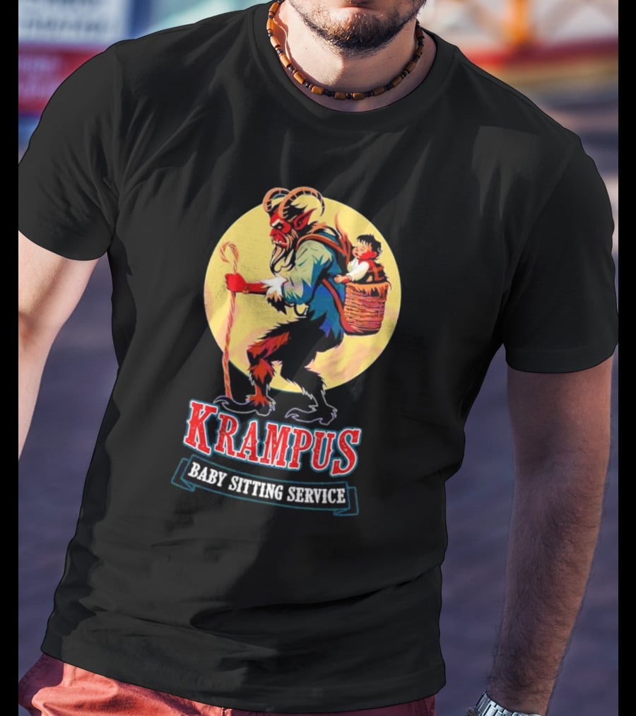 Krampus Baby Sitting Service Horror Christmas Monster Carrying Child T-Shirt