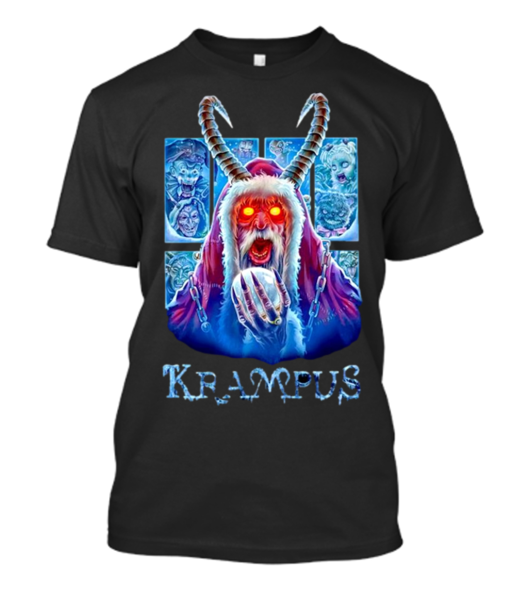 Krampus The Shadow Of St Nick With Horned Demon And Scary Faces T-Shirt