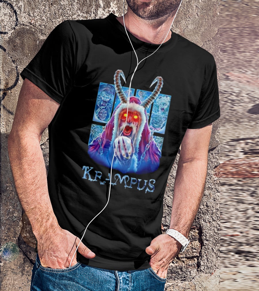 Krampus The Shadow Of St Nick With Horned Demon And Scary Faces T-Shirt