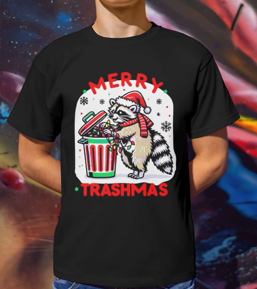 Merry Trashmas Raccoon Santa With Christmas Lights T-Shirt