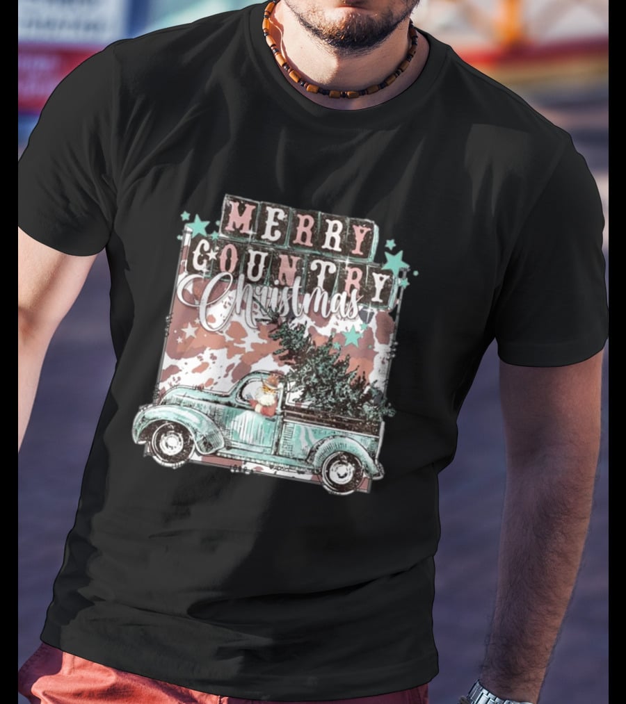 Merry Country Christmas Santa Truck With Tree T-Shirt