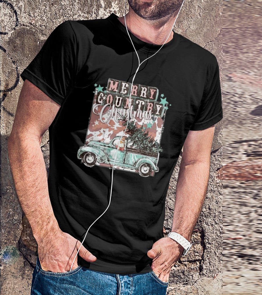 Merry Country Christmas Santa Truck With Tree T-Shirt