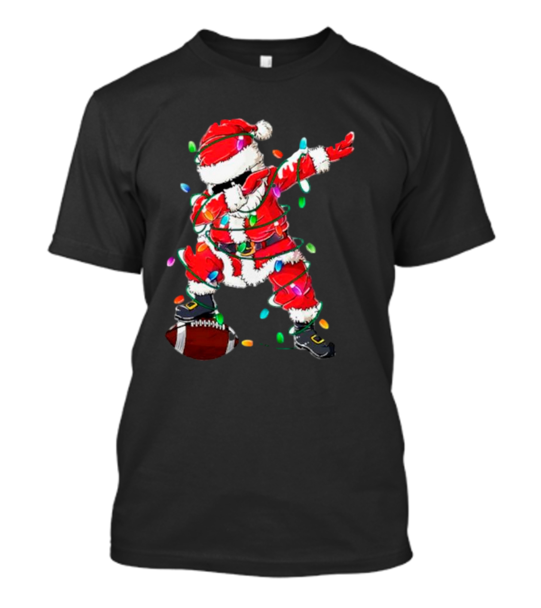 Santa Dabbing With Christmas Lights And Football T-Shirt