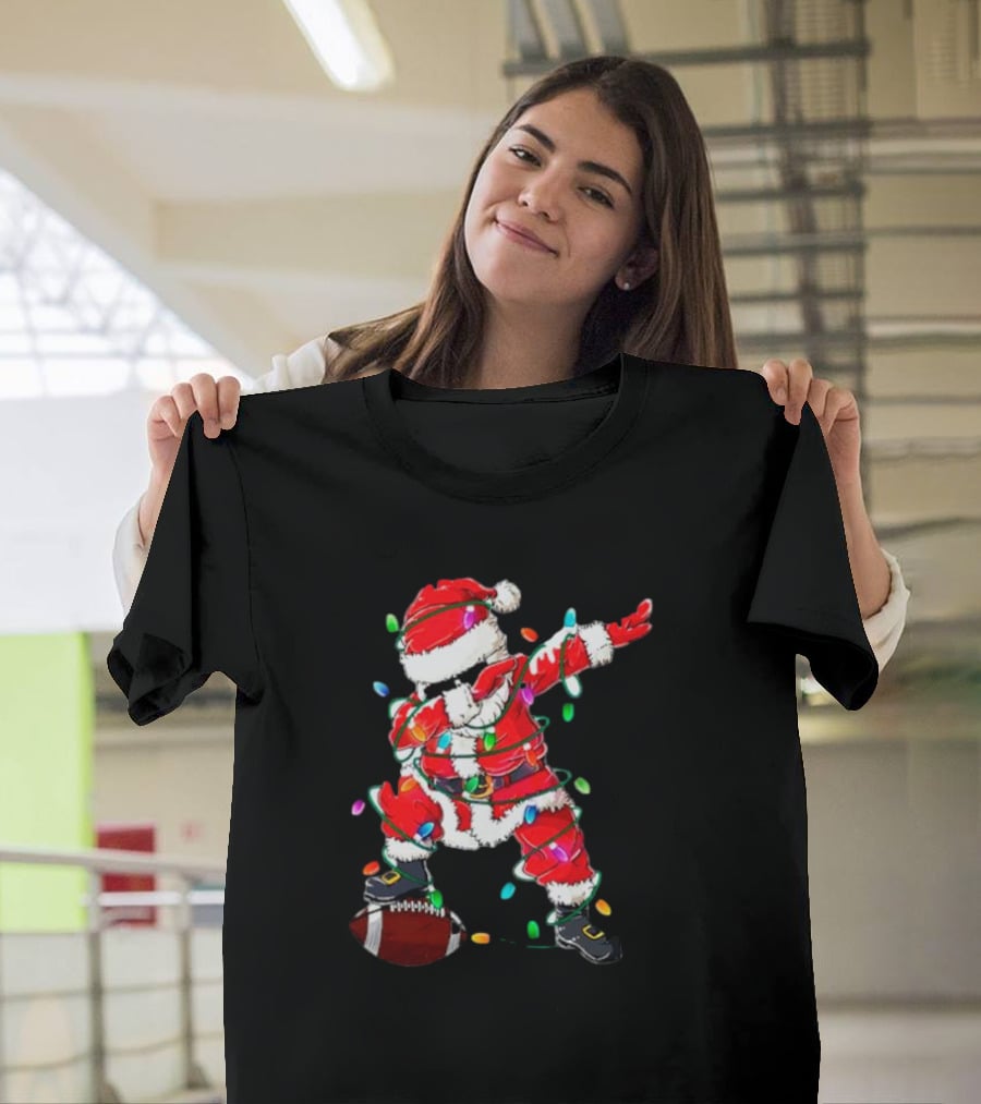 Santa Dabbing With Christmas Lights And Football T-Shirt