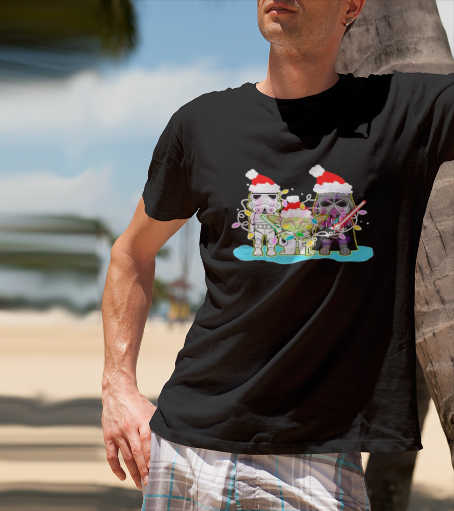 Santa Star Wars Characters With Christmas Lights T-Shirt