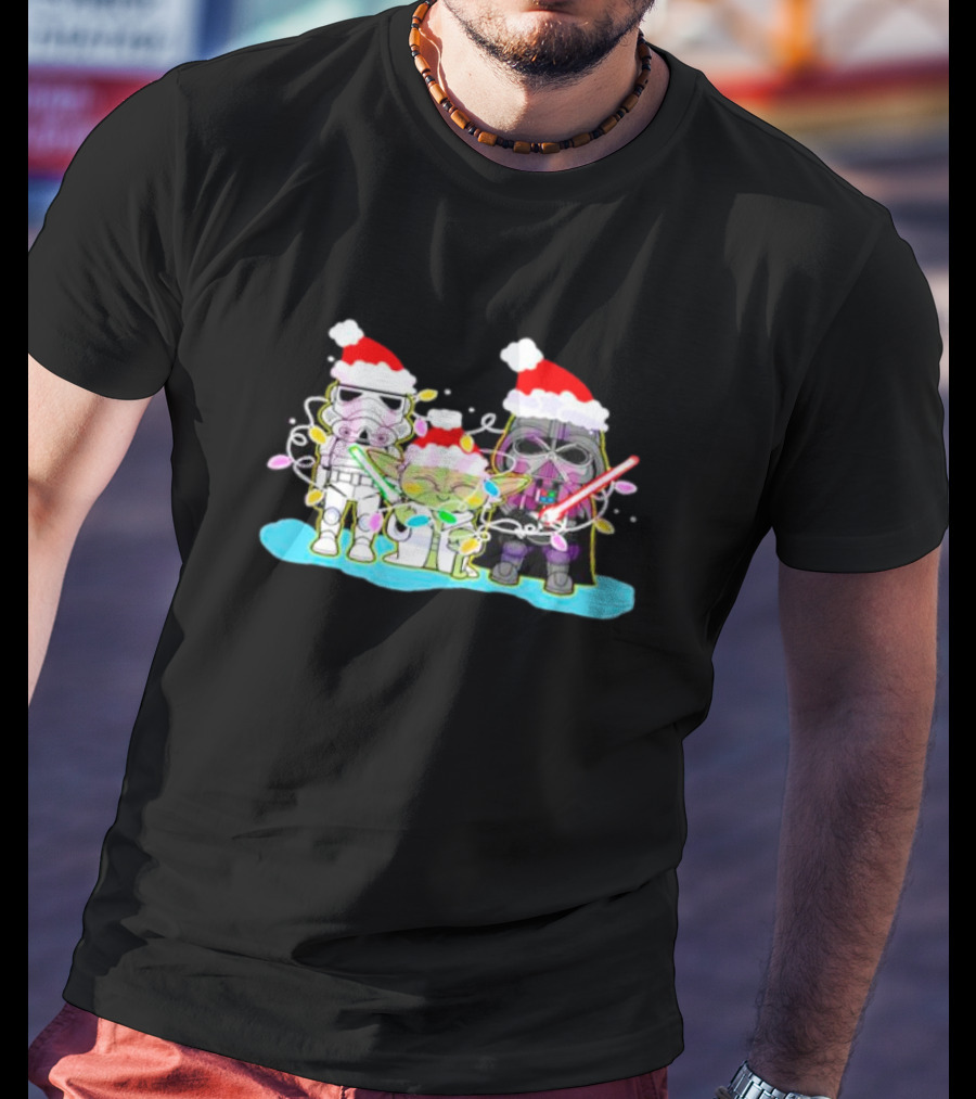 Santa Star Wars Characters With Christmas Lights T-Shirt