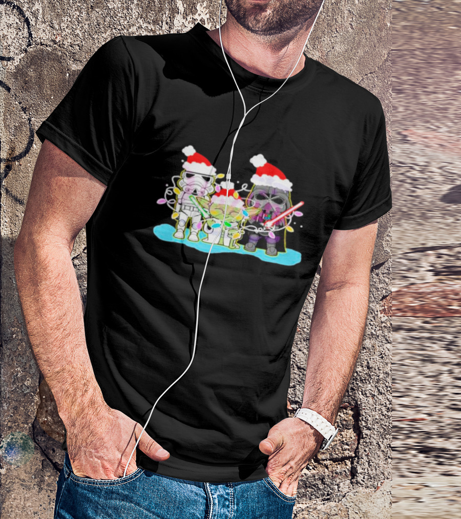 Santa Star Wars Characters With Christmas Lights T-Shirt