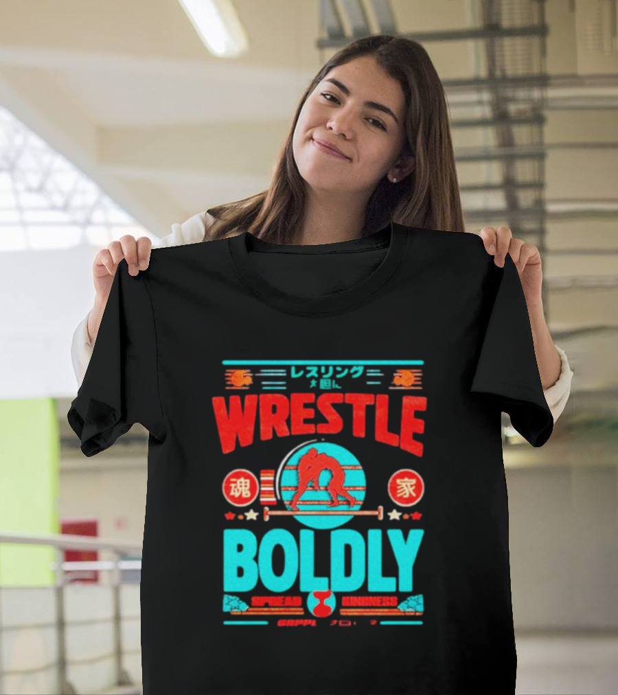 Wrestle Boldly Spread Kindness Wrestling Iconic Symbols T-Shirt