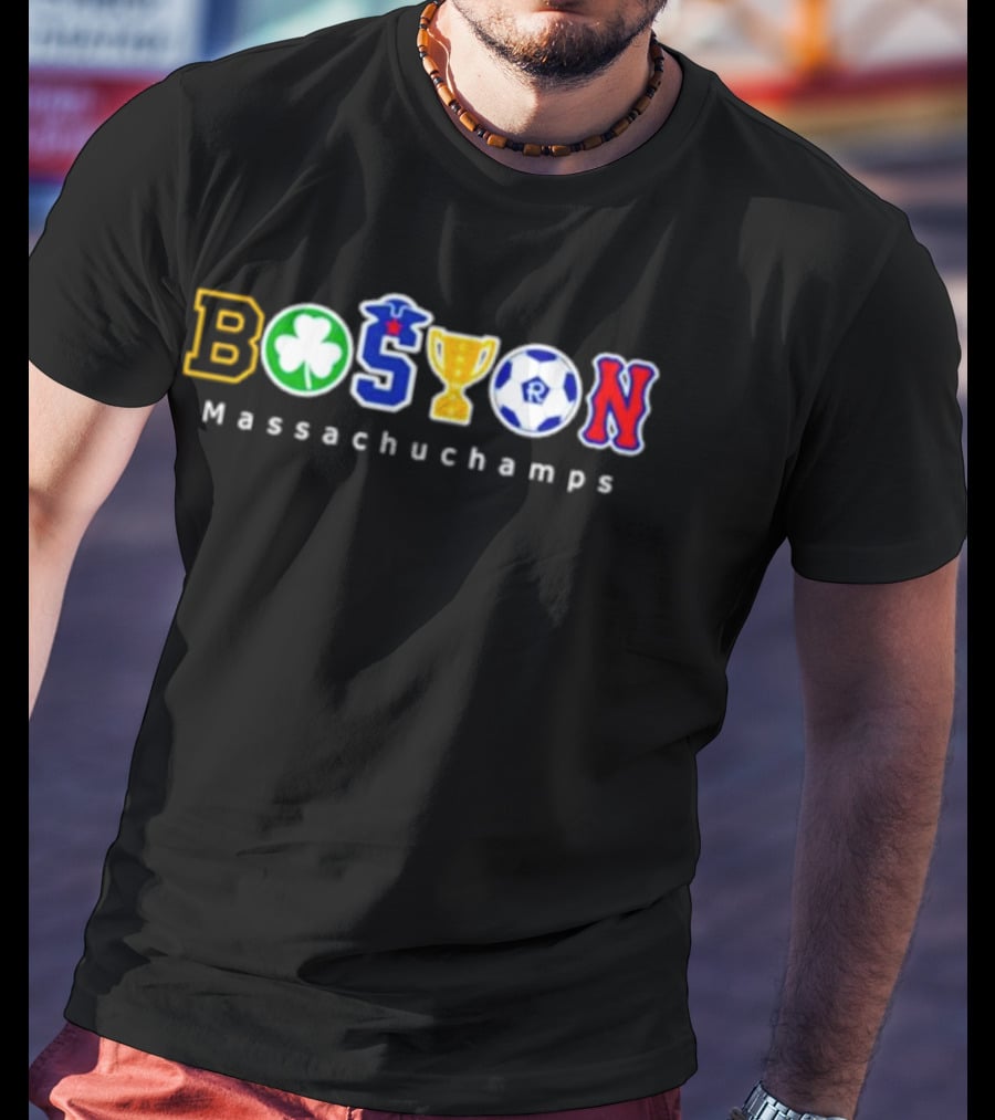 Boston Massachuchamps Sports Icons Typography T-Shirt