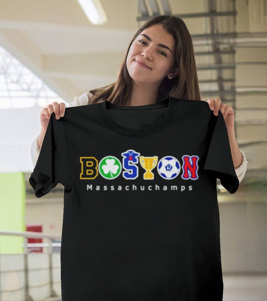 Boston Massachuchamps Sports Icons Typography T-Shirt