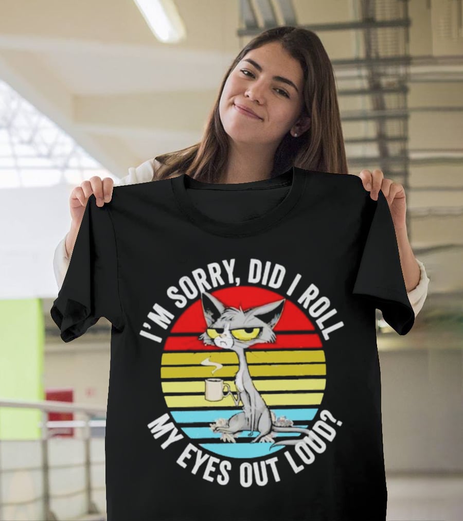 I'm Sorry Did I Roll My Eyes Out Loud Cat Retro Vintage Style Stripe T-Shirt