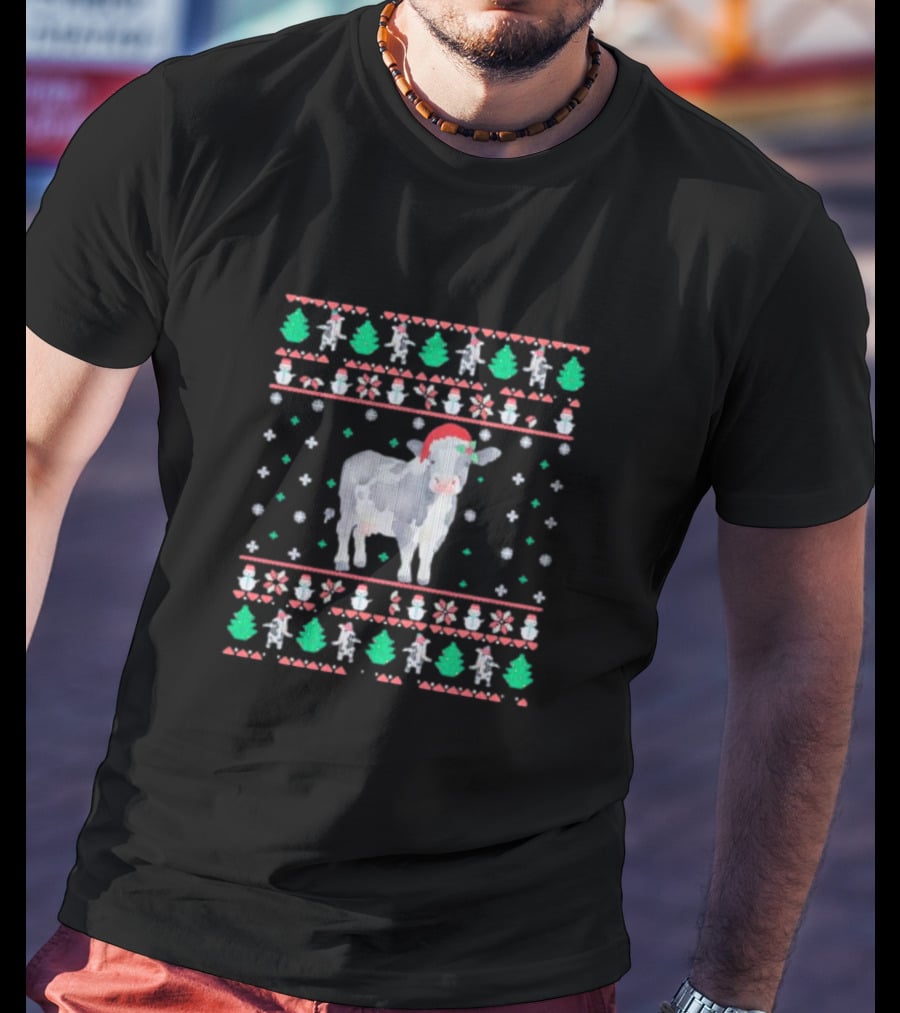 Cow Santa Hat Ugly Christmas T-Shirt
