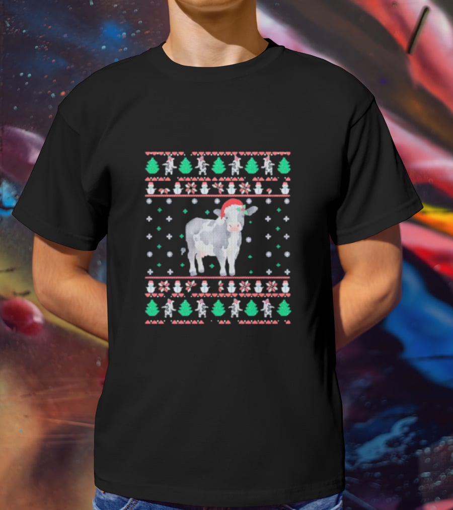Cow Santa Hat Ugly Christmas T-Shirt