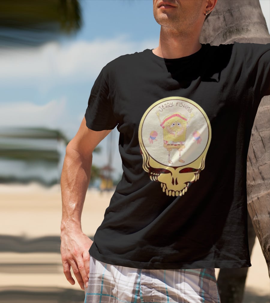 SpongeBob Jerry Fishing Grateful Dead Skull T-Shirt