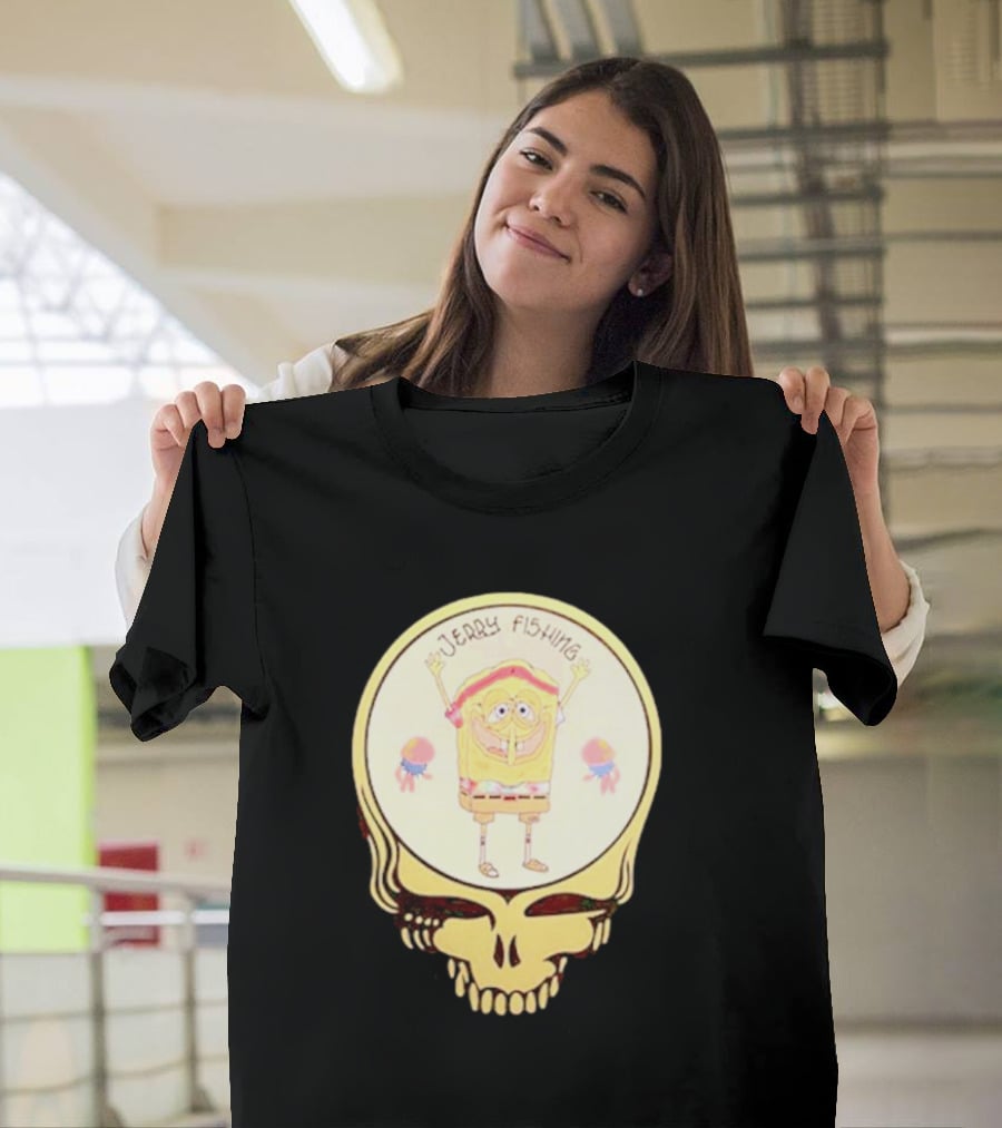 SpongeBob Jerry Fishing Grateful Dead Skull T-Shirt