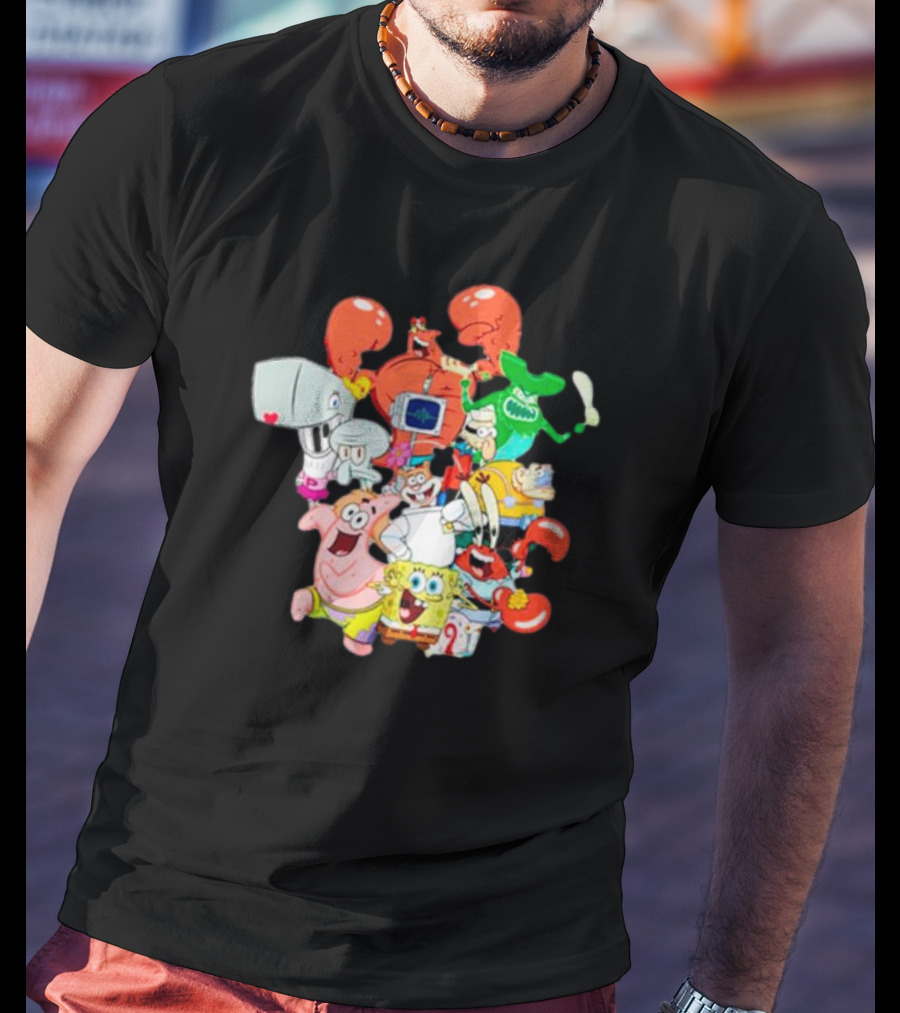 SpongeBob SquarePants Group Shot Pose With Characters From Bikini Bottom T-Shirt