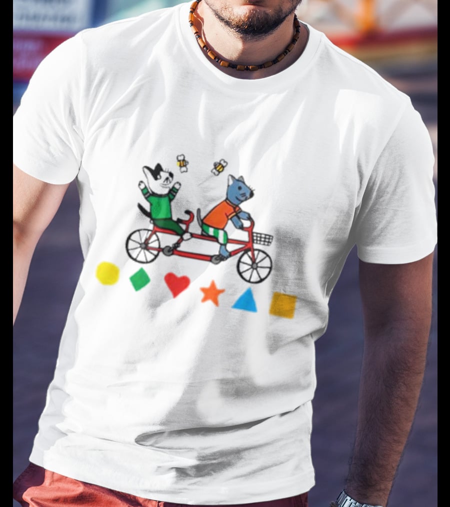 Tandem Cats Bike With Colorful Geometric Shapes T-Shirt