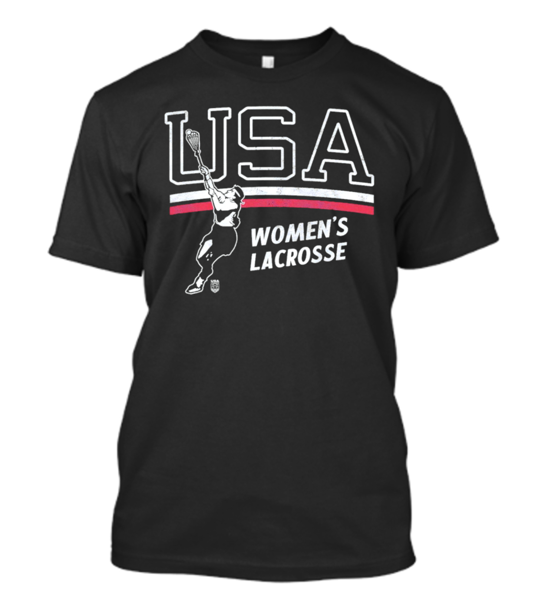 USA Women's Lacrosse Athletic Graphic With Player And Red White Stripes T-Shirt