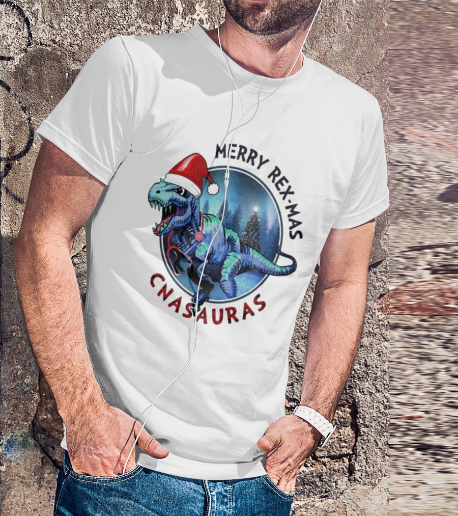 Merry Rex-mas CNAauras Santa Hat Dinosaur Christmas Tree Forest T-Shirt