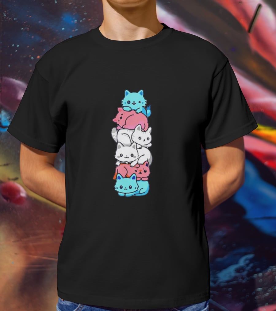 Transgender Pride Cats Stack Flag Colors T-Shirt