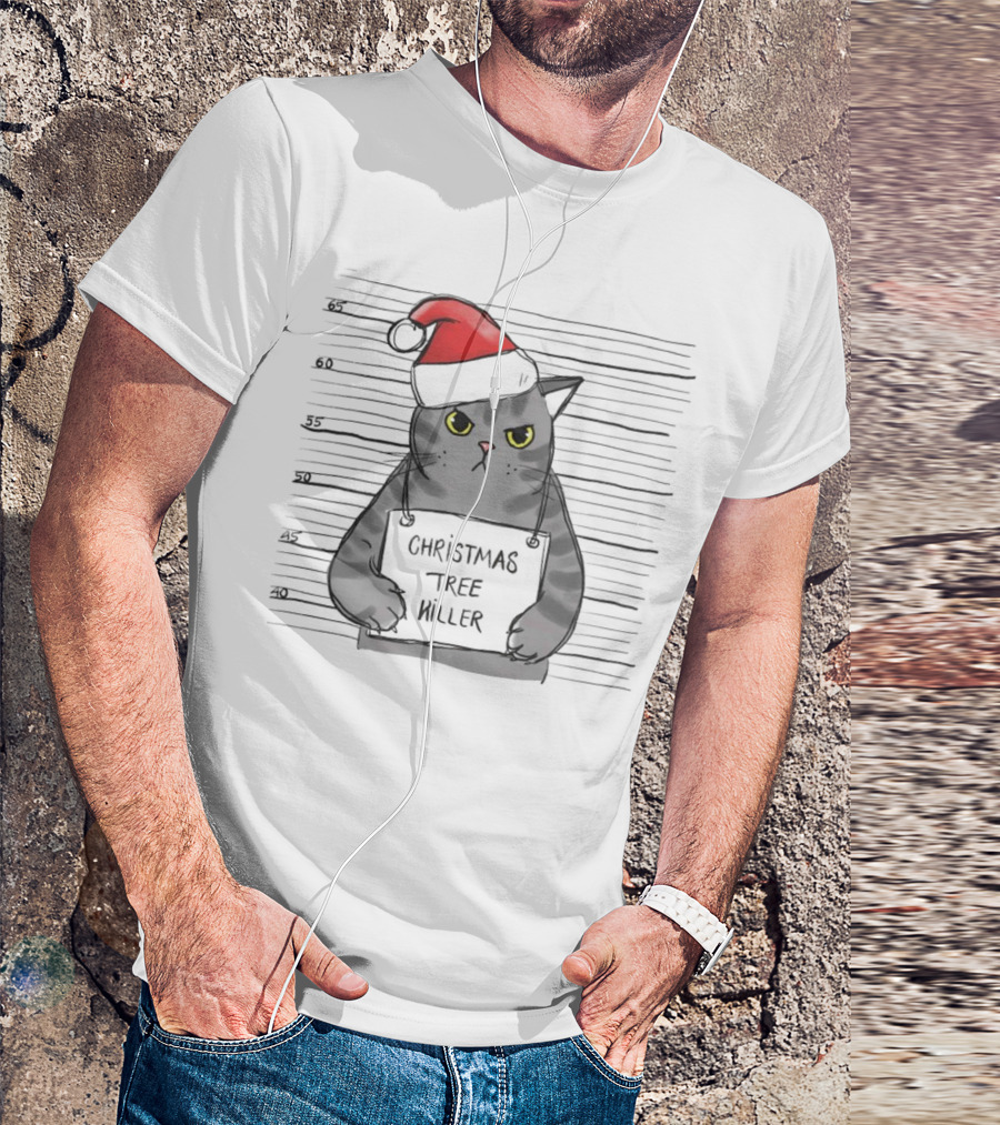 Grumpy Festive Cat With Santa Hat And Mischievous Look T-Shirt